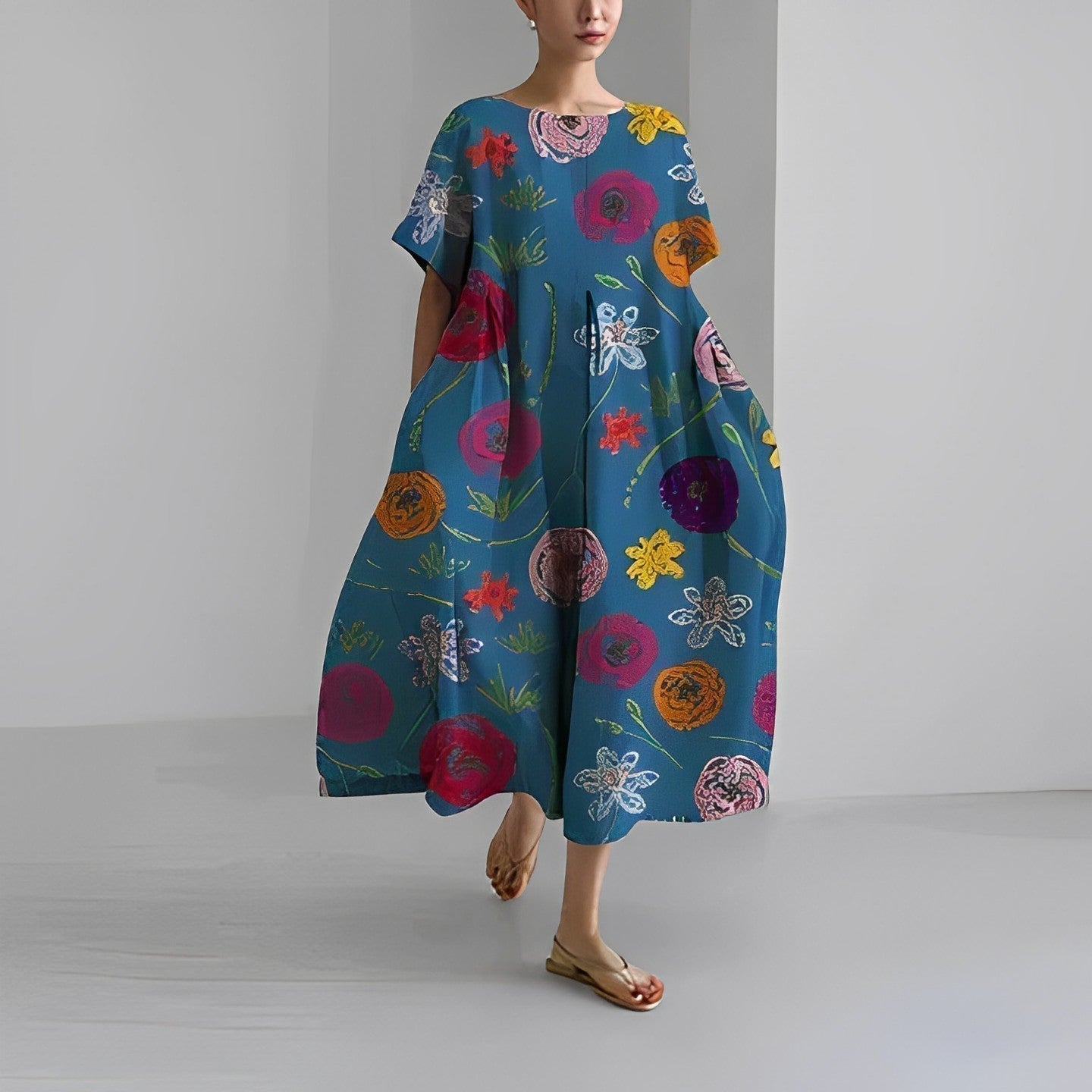 Naomi - Boho Maxikleid mit Blumen für den Frühling
